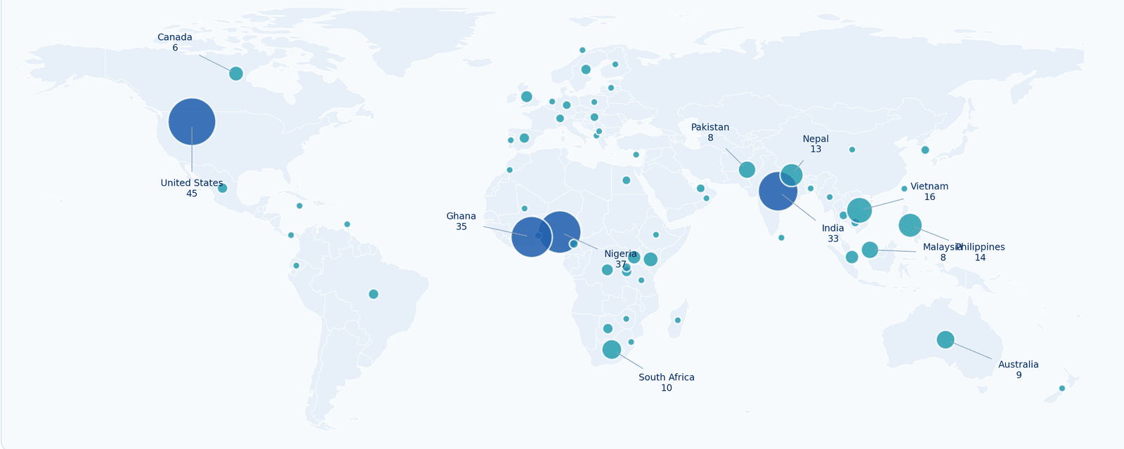 World map showing Lausanne Cities network members across six continents