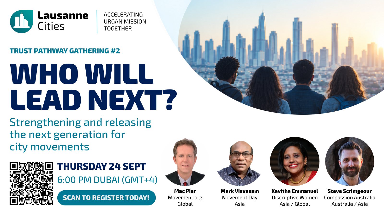 Who Will Lead Next? — Trust Pathway Gathering #2, with Mac Pier, Mark Visvasam, Kavitha Emmanuel, and Steve Scrimgeour, Thursday 24 September, 6:00 PM Dubai (GMT+4)